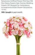 Ranunculus Artificial Flower Pink Faux Silk Mini Peony Flowers