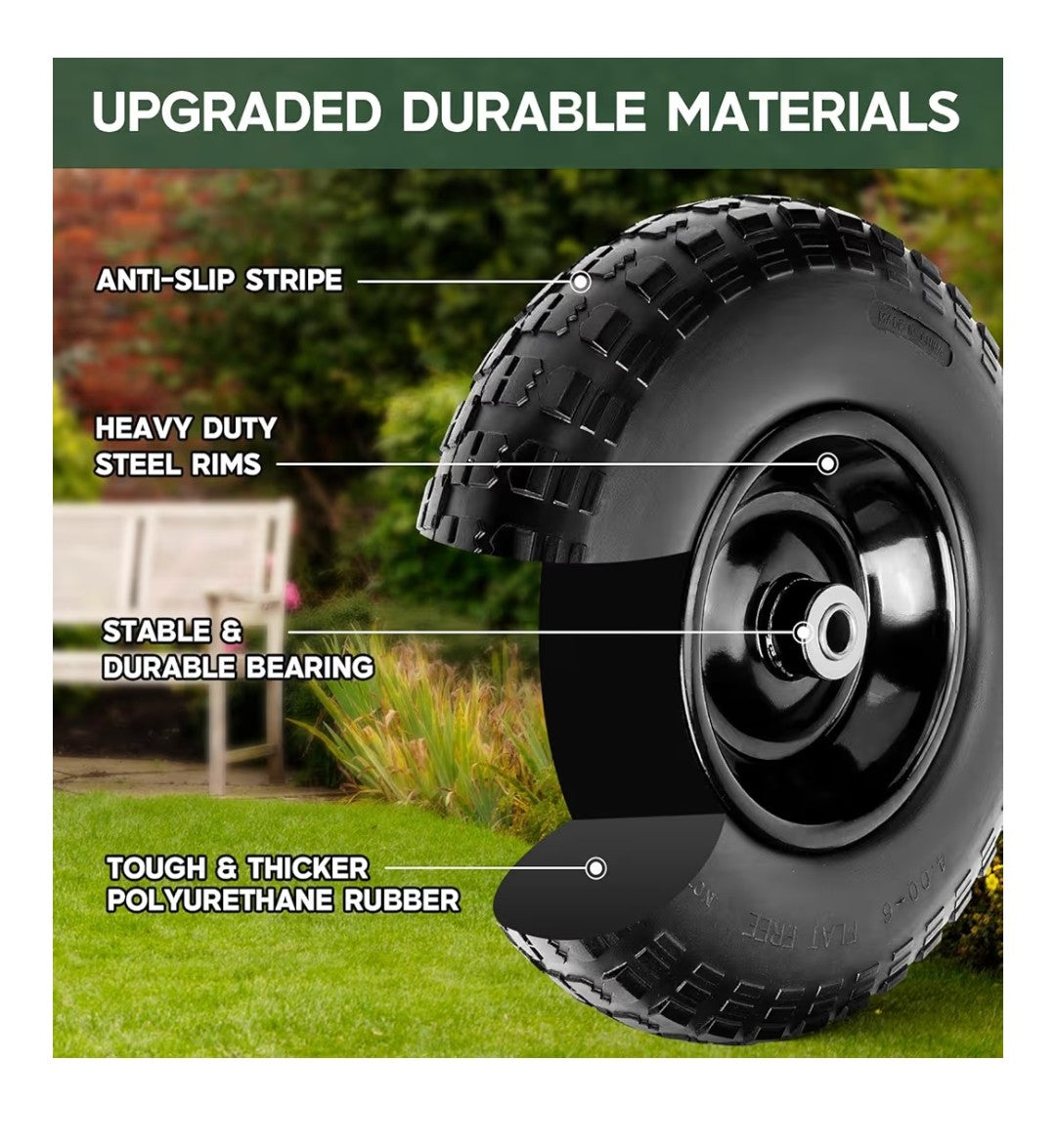 13in Solid Rubber Flat Free Tire 2pcs