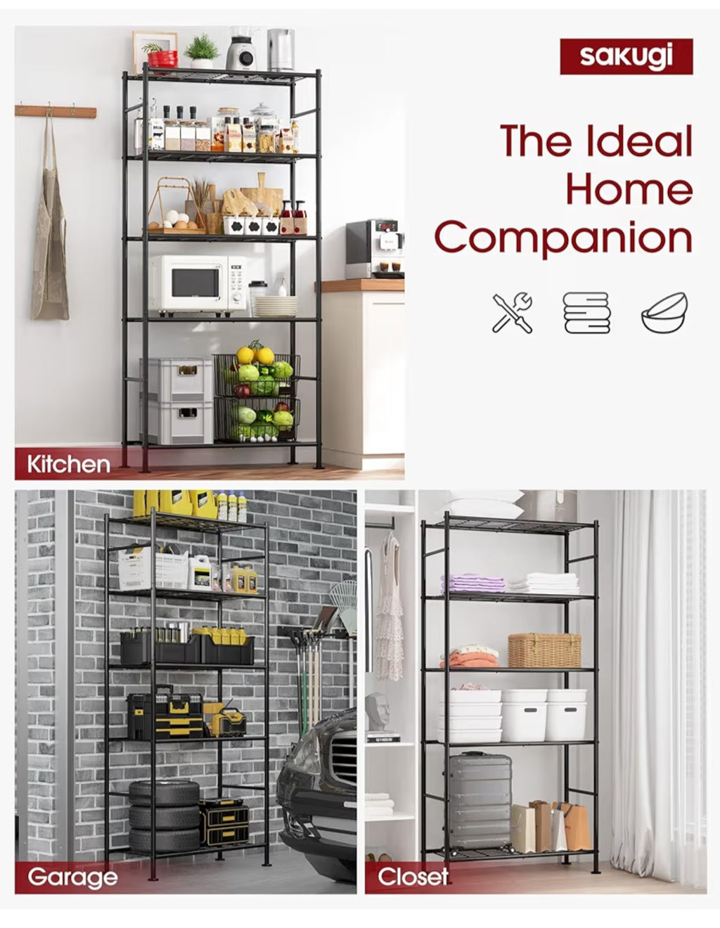 Storage Shelves - 5 Tier Shelf Organizer, Heavy Duty Shelving