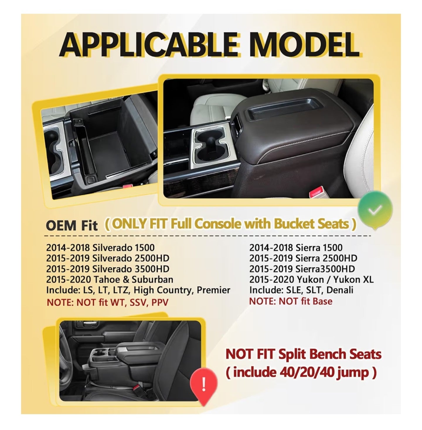 Center Console Organizer Tray Compatible with 2014-2018 Chevy Silverado/GMC Sierra 1500 and 2015-2019 2500HD/3500HD