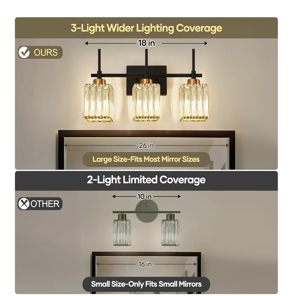 Torondo Modern Crystal 3-Light Vanity Lights for Bathroom