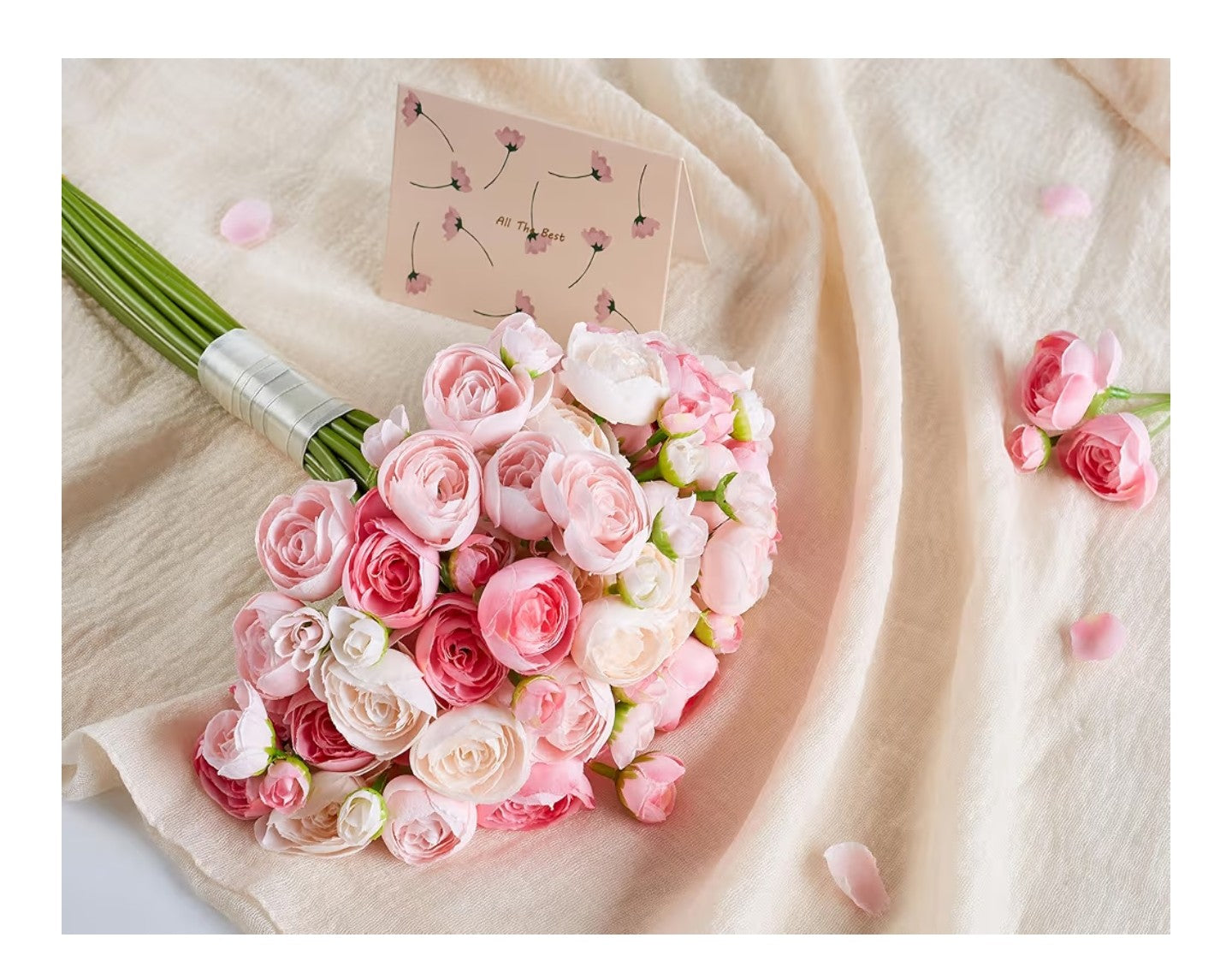 Ranunculus Artificial Flower Pink Faux Silk Mini Peony Flowers