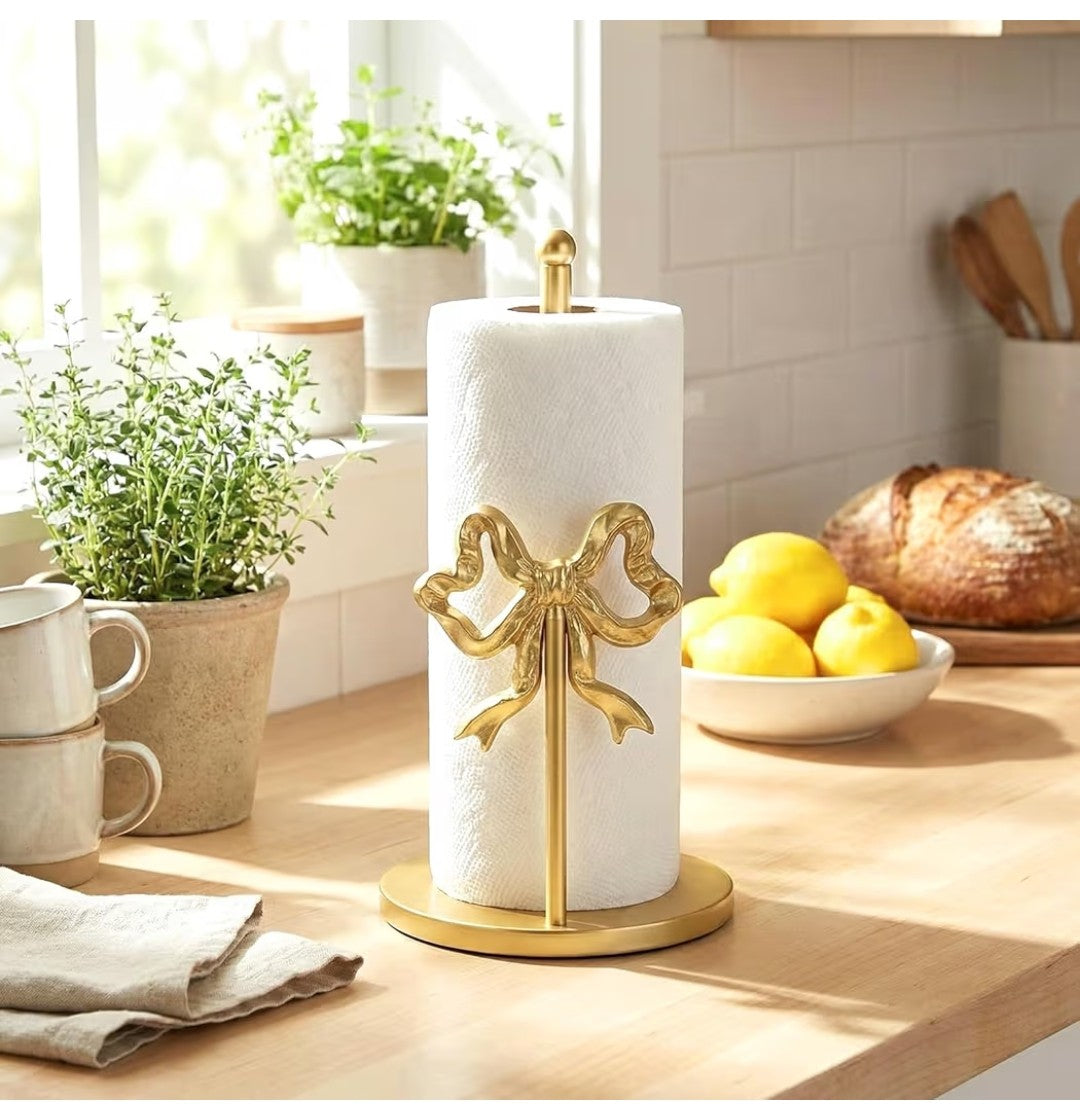 Gold Bow Paper Towel Holder