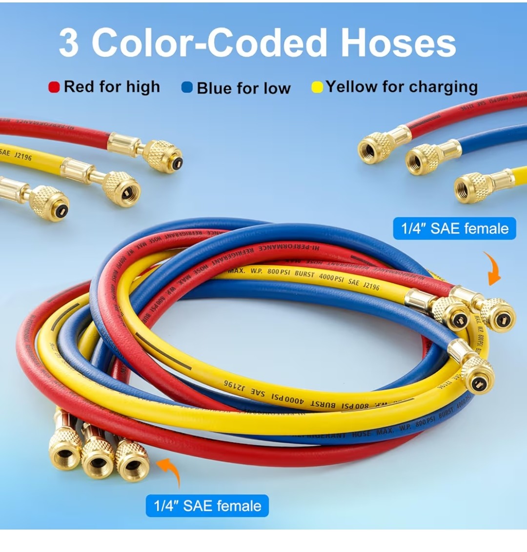 AC Manifold Gauge Hose Kit 3pcs