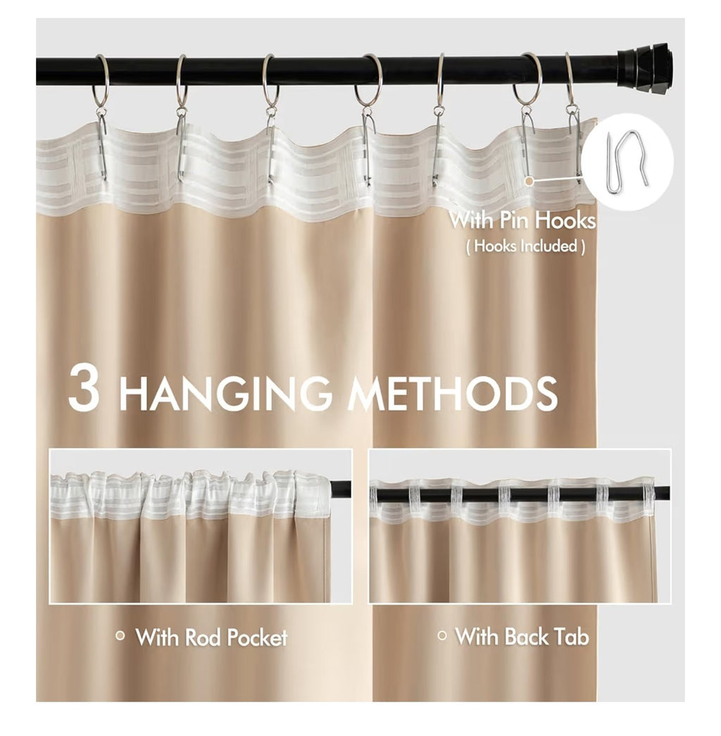 MIULEE Back Tab Beige Curtains 120 Inch Long 2 Panels