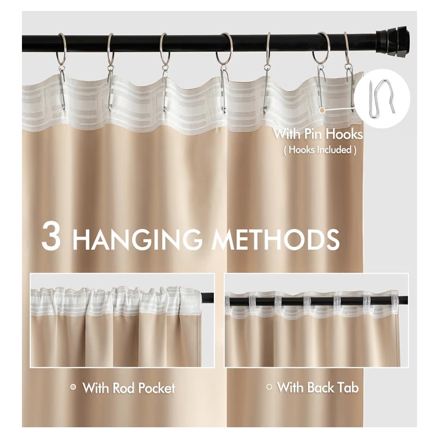 MIULEE Back Tab Beige Curtains 120 Inch Long 2 Panels