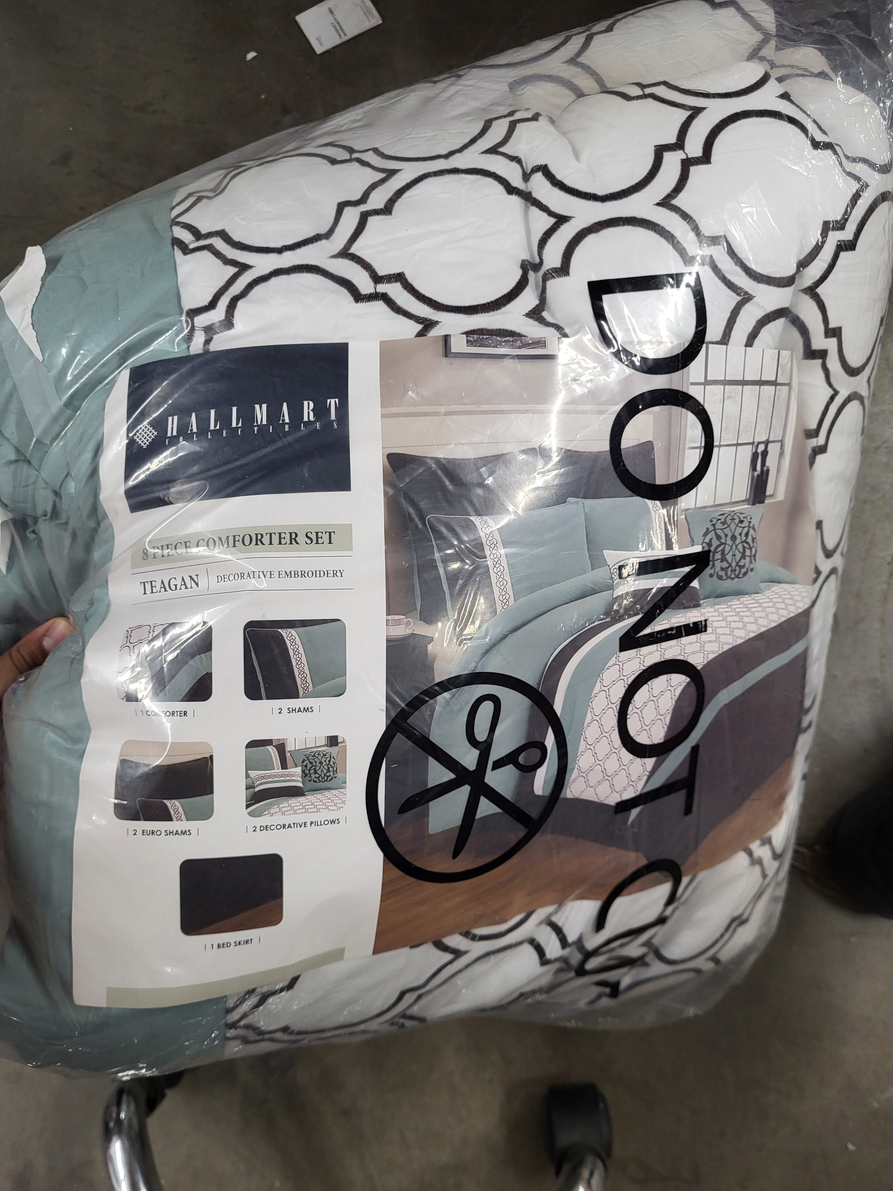 Hallmark Collectibles Comforter Bedding Set, King Size, Blue Brown Ivory Traditional Decor, 8 Pieces