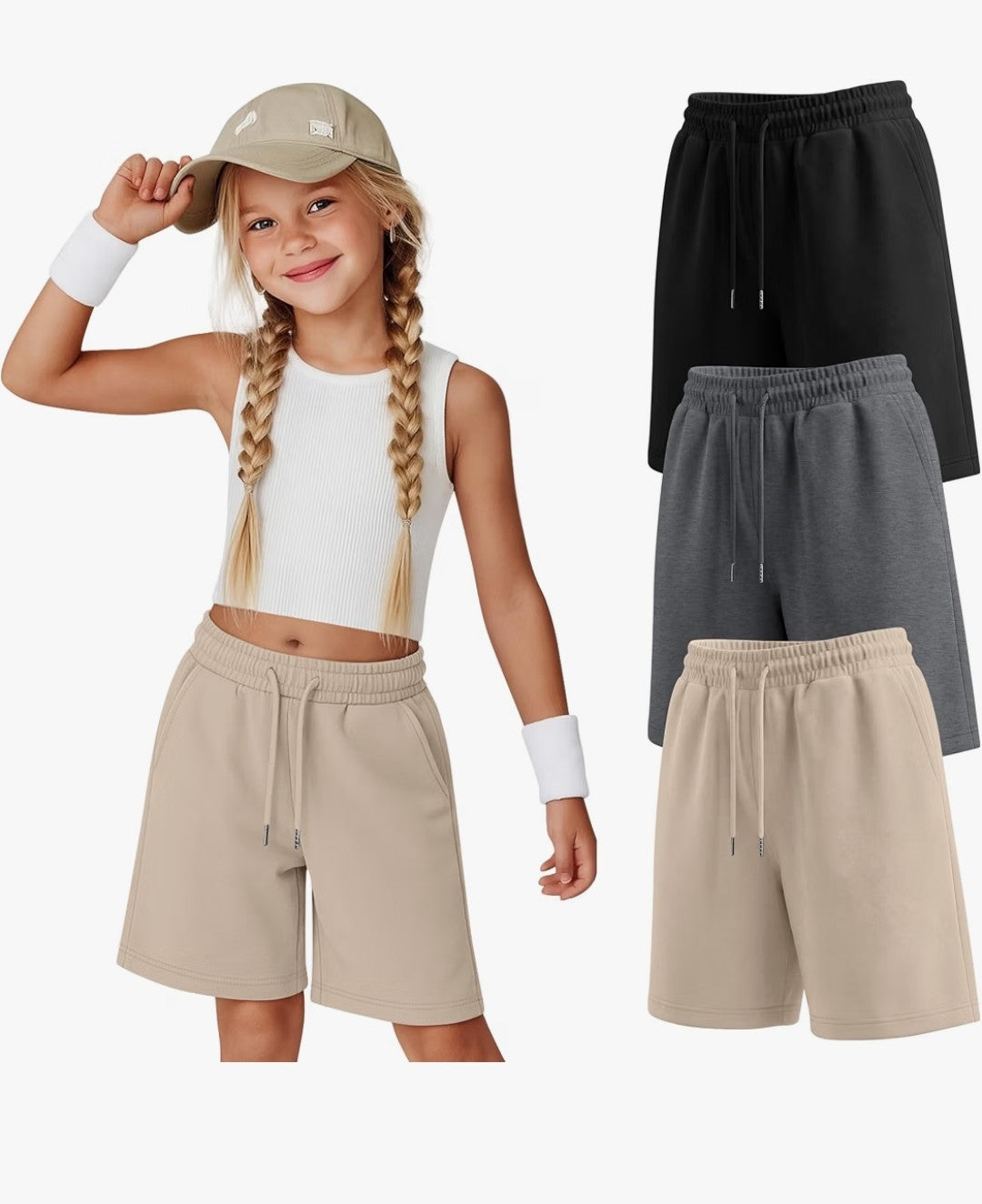 Girls Athletic Bermuda Shorts, 3 Pack (Size 5-16 Years)