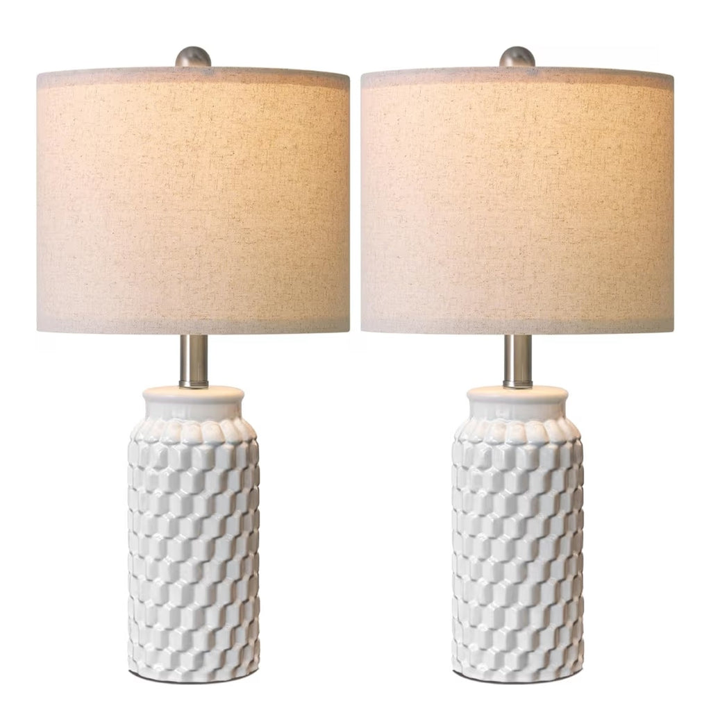 USumkky 20.5" White Modern Ceramic Bedside Lamps Set of 2
