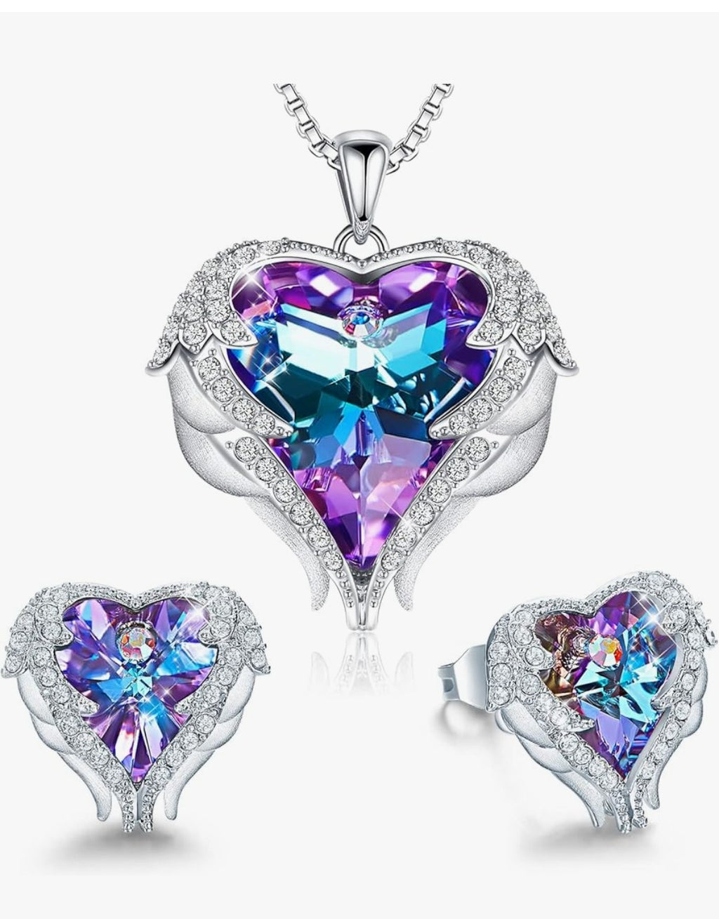 CDE Jewelry Angel WingHeart Pendant Necklace and Earrings