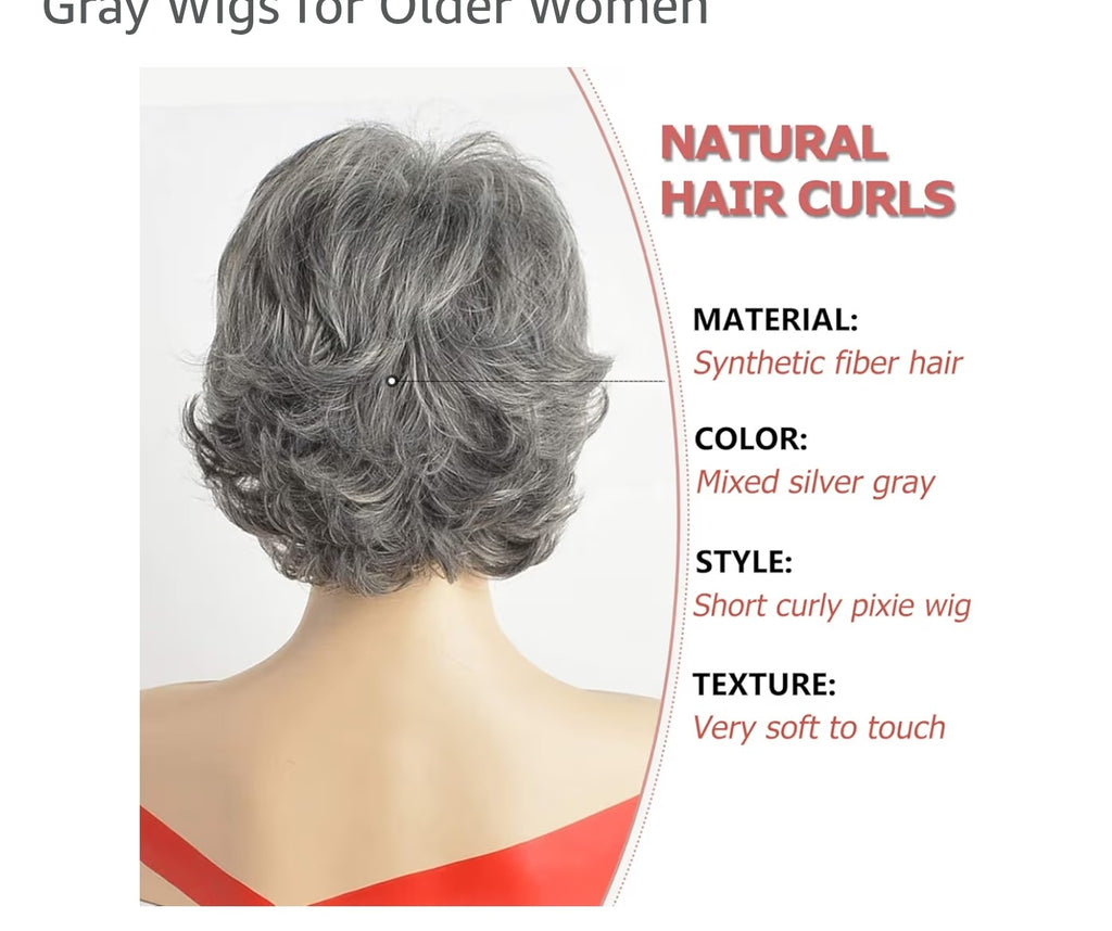 SEVENCOLORS Short Grey Wigs for White Women Layered Mixed .