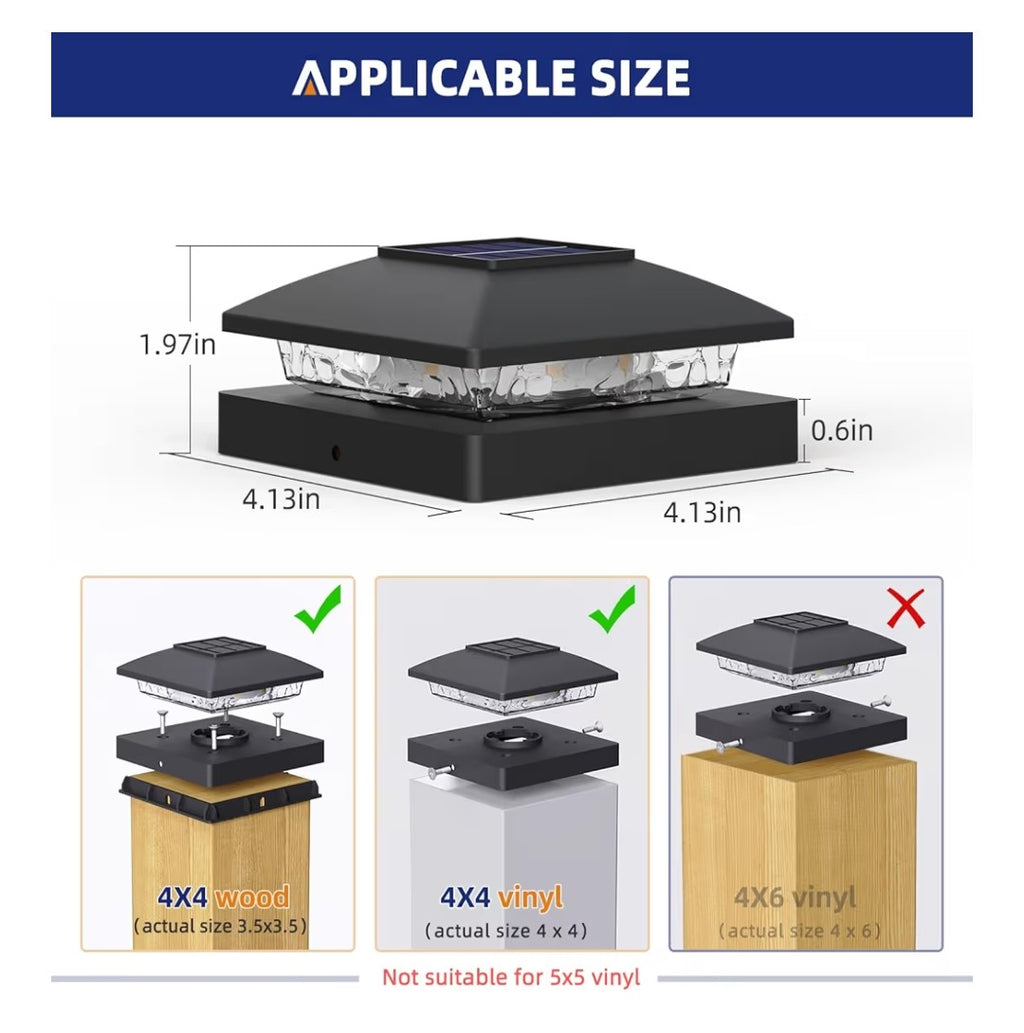 Solar Post Cap Lights for 4x4 Posts 8 pack (Black)