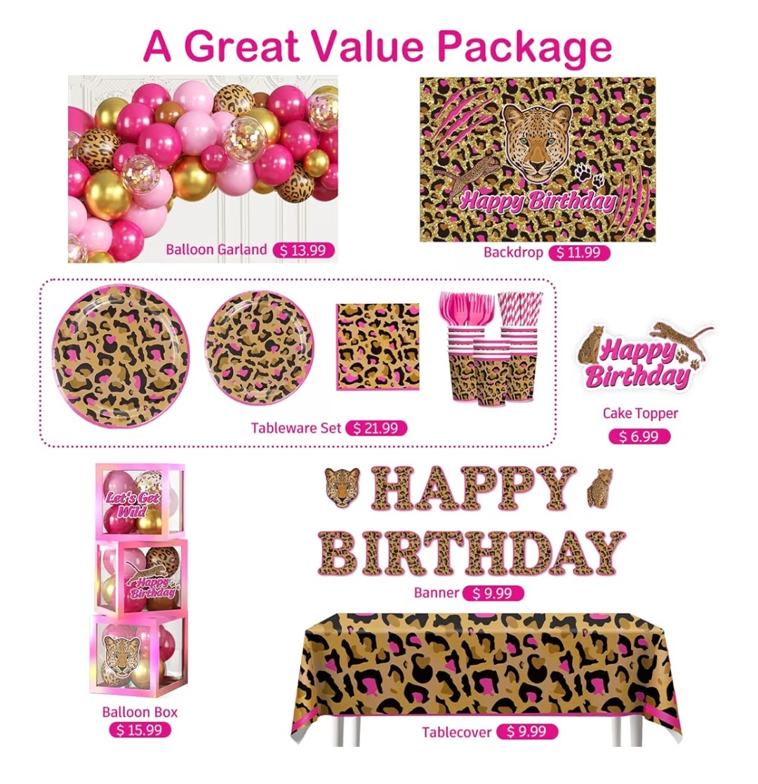 Pink Cheetah Print Birthday Decorations