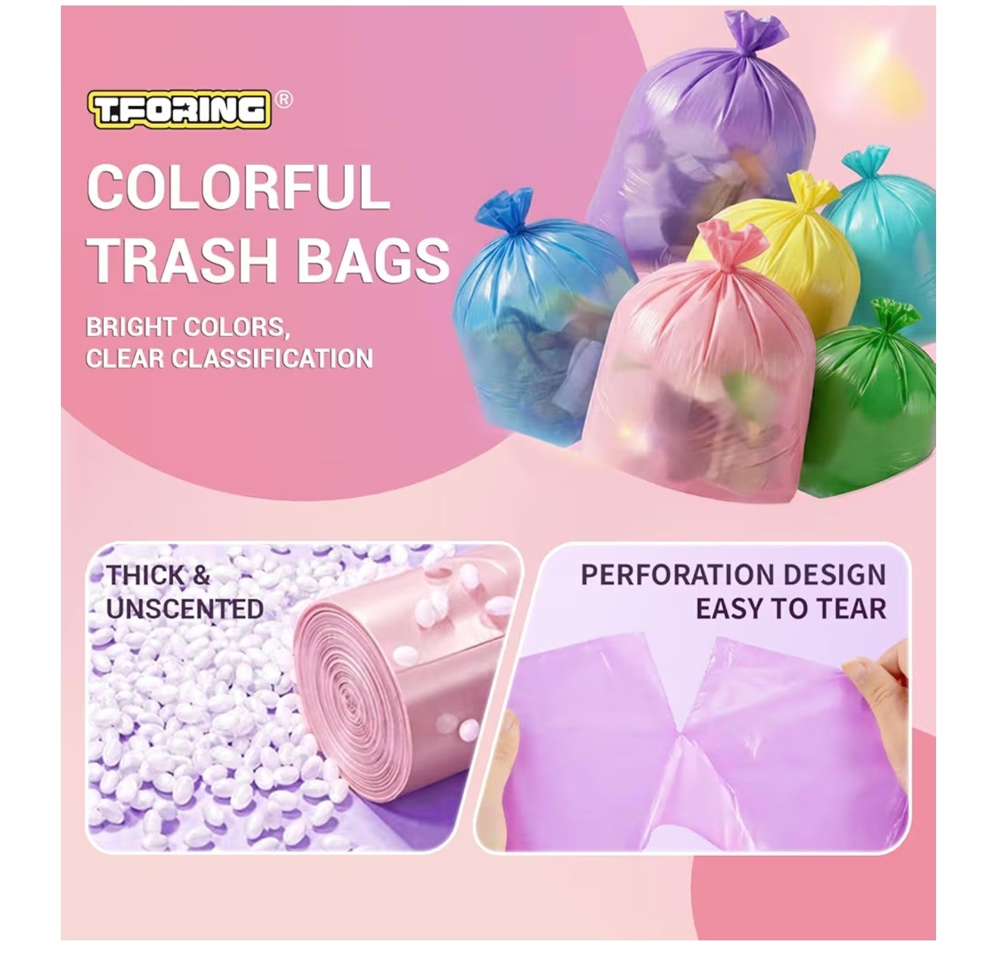 8 Gallon Trash Bags Colored - 150 Count .
