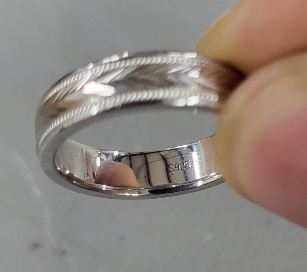 Landa Jewel Wedding Band Diamond Cut Pattern (Size 7)