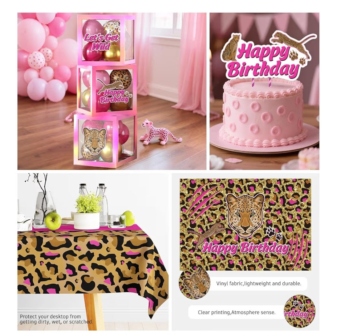 Pink Cheetah Print Birthday Decorations