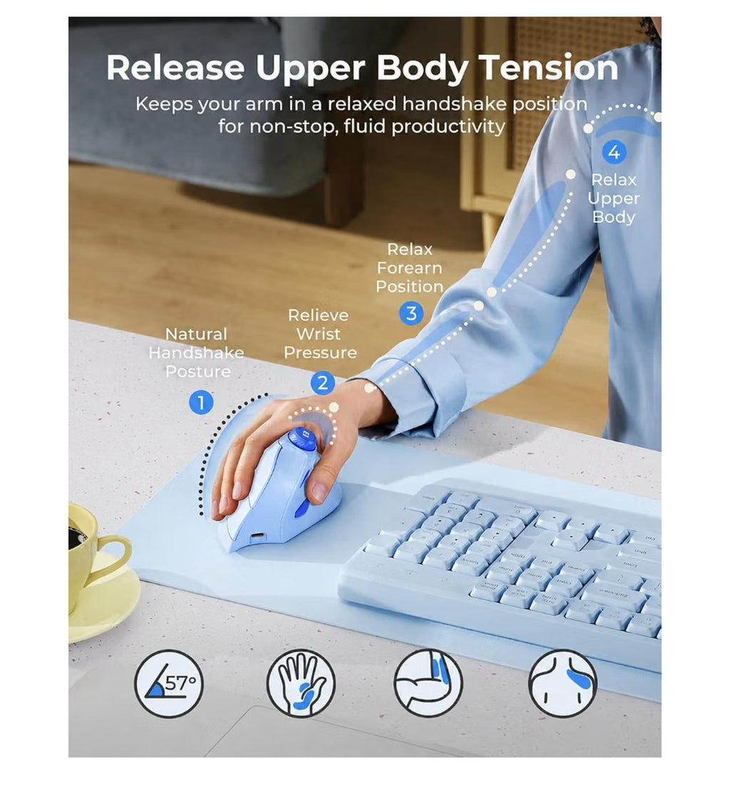 seenda Ergonomic Mouse Wireless, MOU-302 Bluetooth Vertical Mouse Rechargeable.