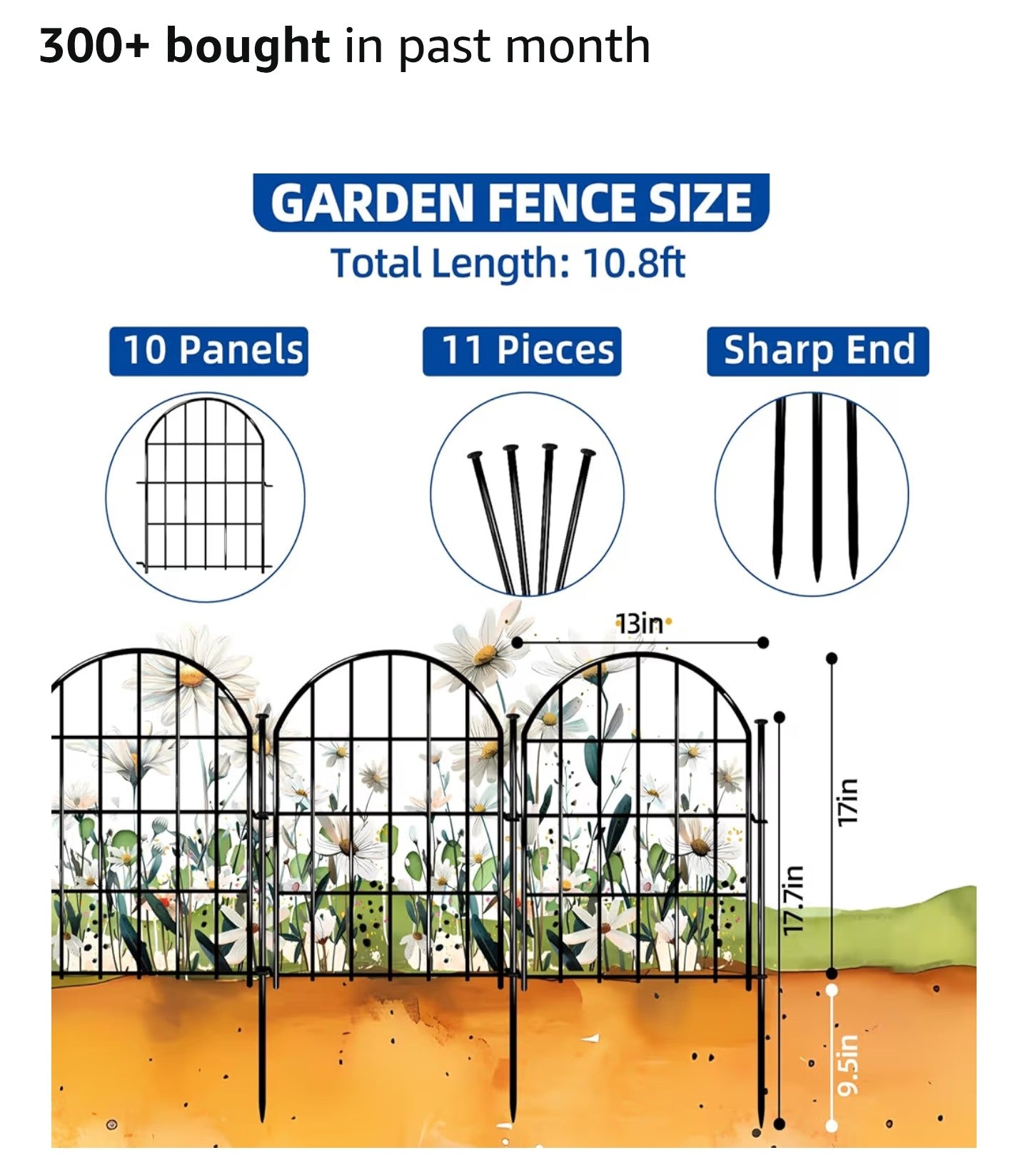 Decorative Garden Fence, 17in X 10.8ft No Dig Fence Panels
