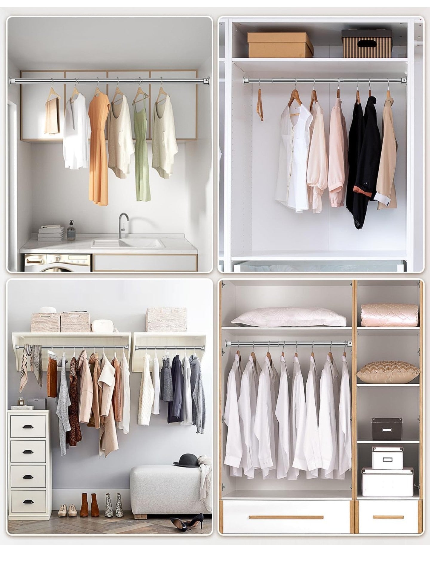 Closet Rods for Hanging Clothes - Heavy Duty, Length Adjustable (Silver, 66.5" - 76")