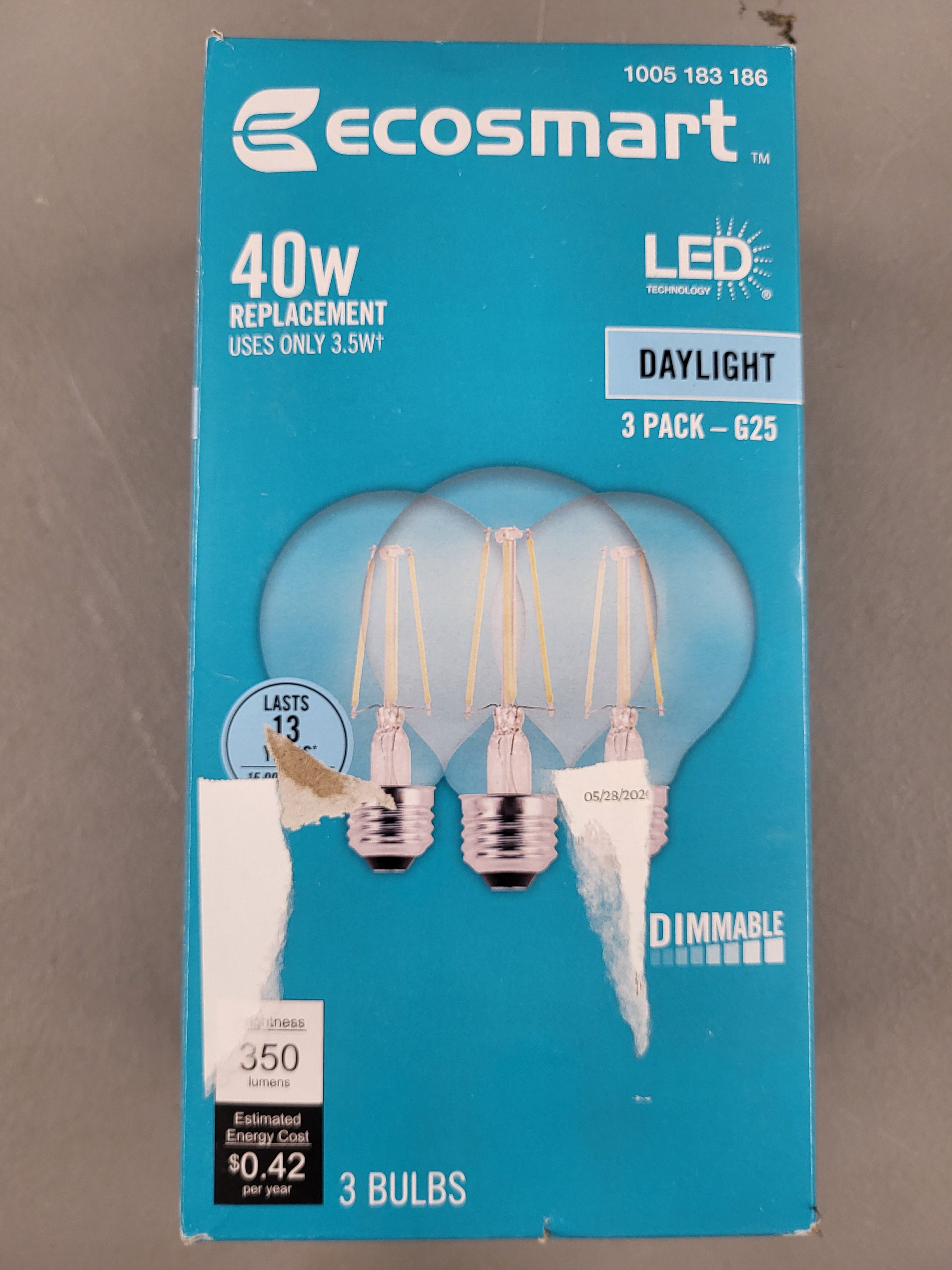 Ecosmart 40W G25 LED Edison Light Bulbs (3 pack)