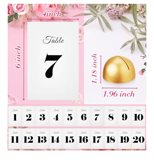 20 Pieces Round Table Number Cards Stands Modern Cursive