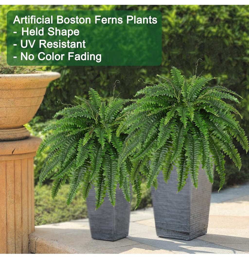 Artificial Boston Fern Bush- Set of 2 Large Artificial Ferns