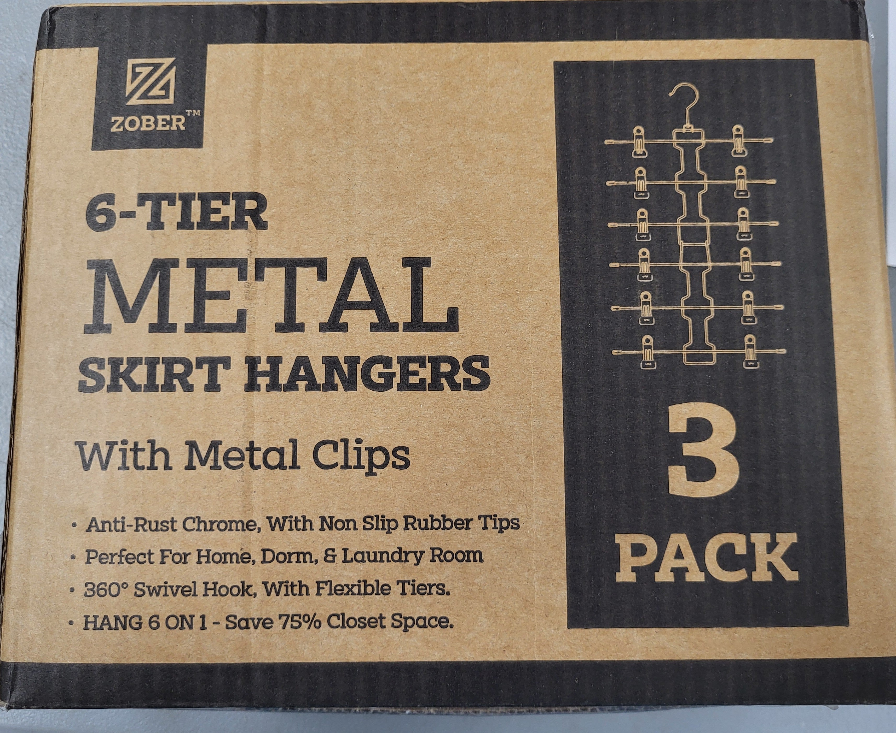 Zober 6-Tier Metal Skirt Hangers 3 pack