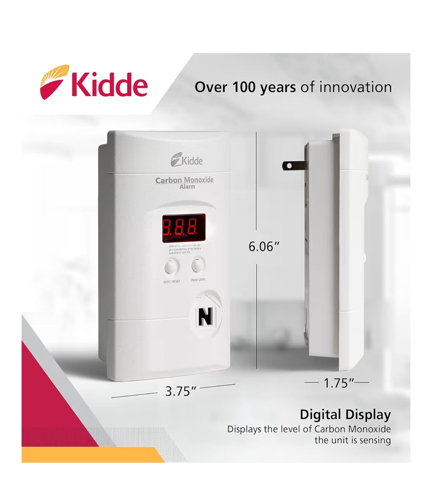 Kidde Carbon Monoxide Detector, Plug-In with 9V Battery Backup