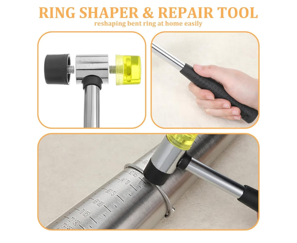 Bracelet Mandrel Sizer Set Including Two Way Rubber Hammer.