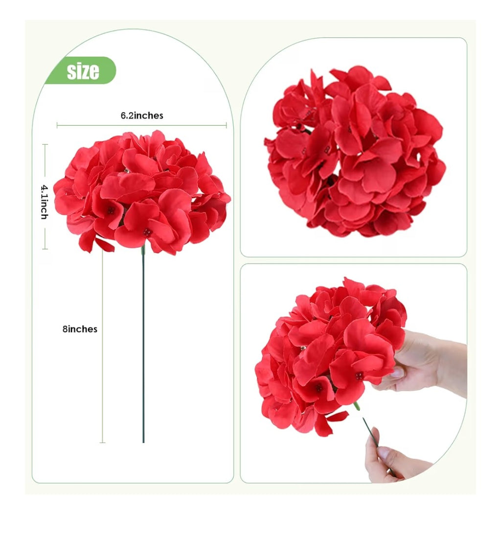 Avivioh Artificial Flowers Red Hydrangea 65pcs