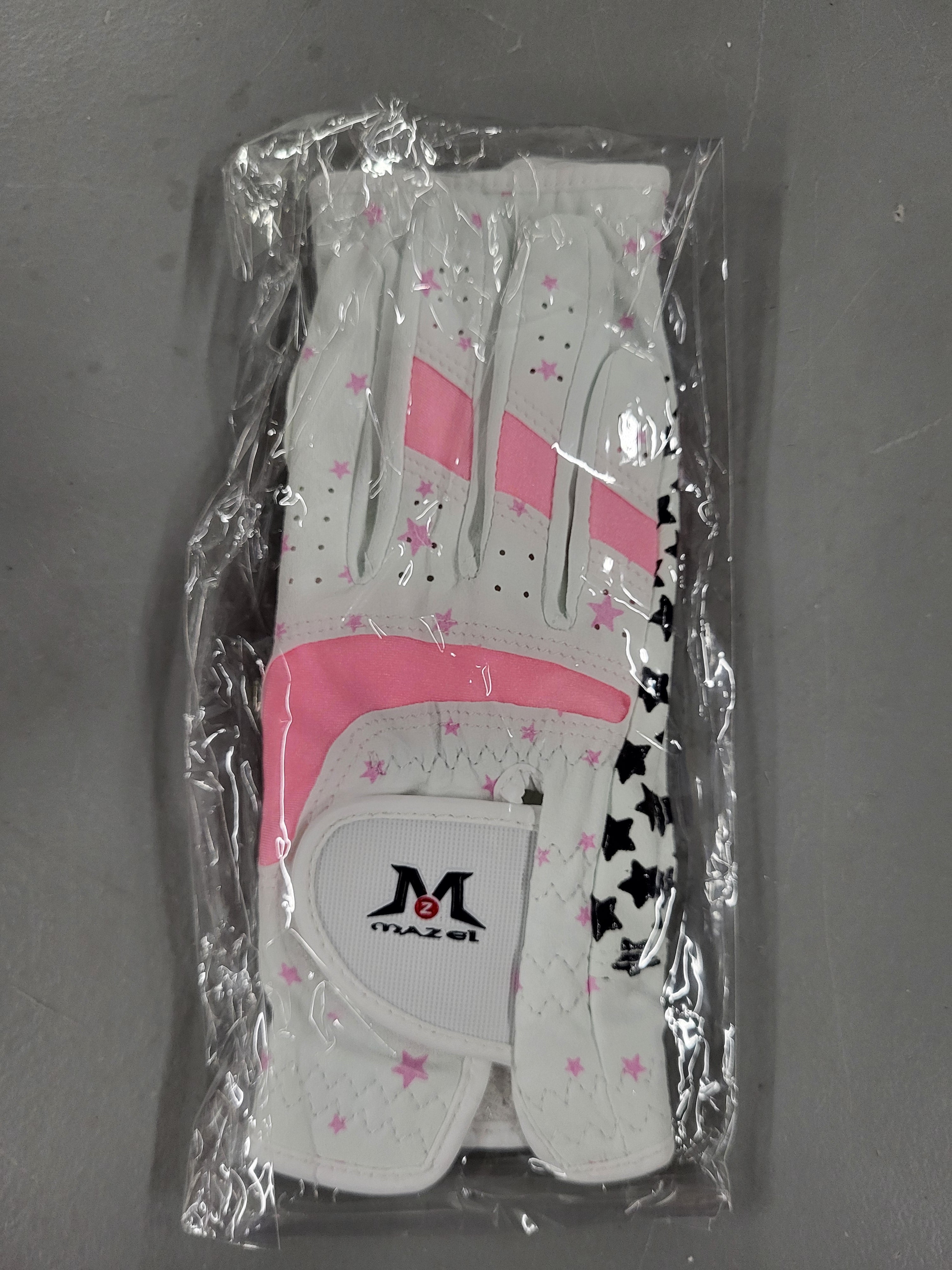 MAZEL Kids Golf Gloves for Youth Toddler Boys Girls, Right & Left Hand (1 Pair) Mircofiber Breathable Junior Golf Gloves, White Red Pink Blue Black Stars Color,Age 3-8 (Black Stars-Pink, M(Age 5-6))